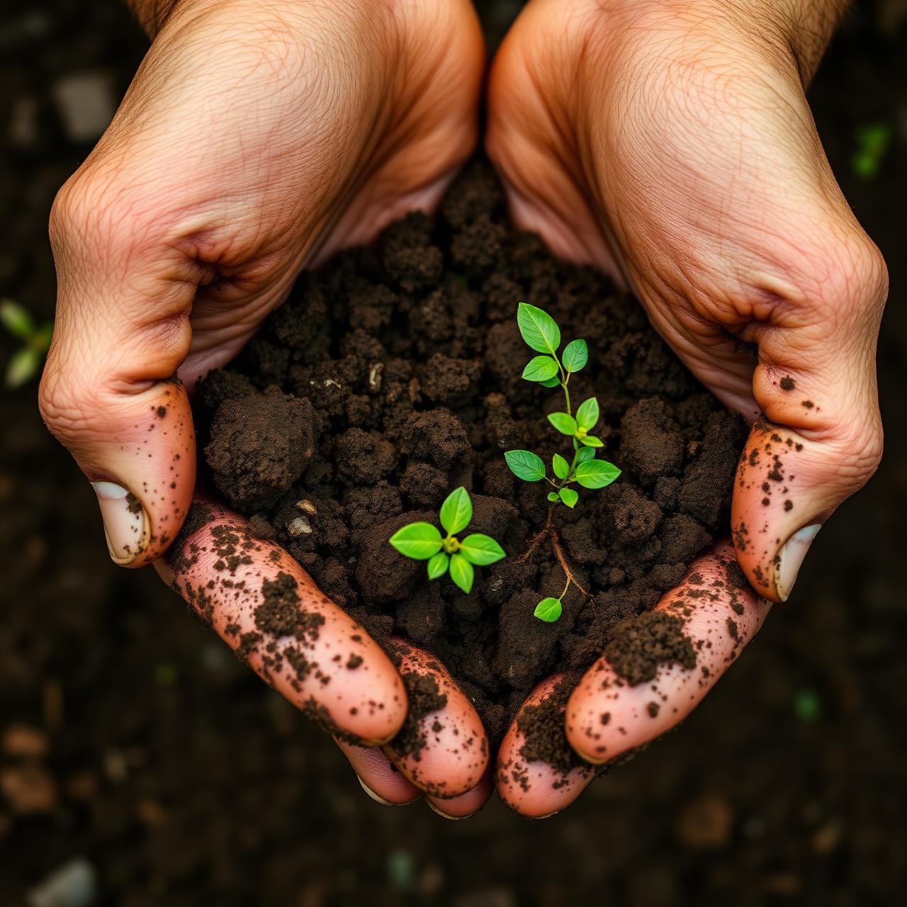 Hands working soil